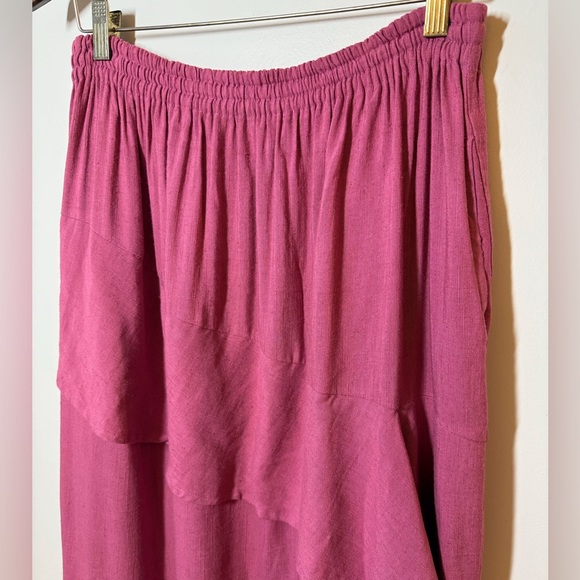 Kaliyana linen blend skirt Lagenlook pockets elastic waist asymmetrical artsy - Picture 2 of 7